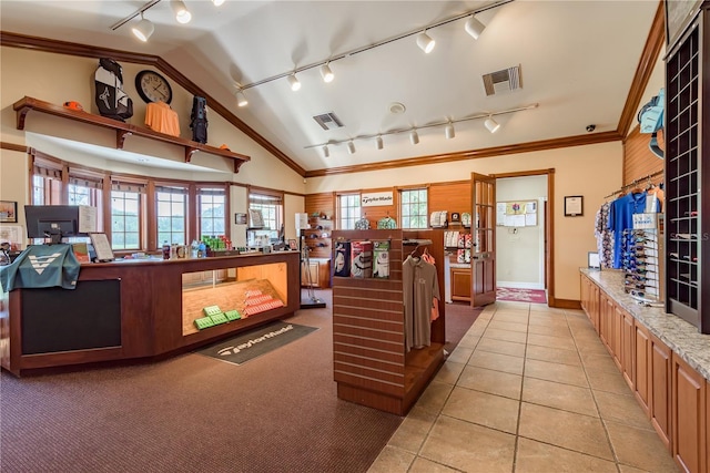 3042 Wentworth Way, Tarpon Springs, FL 34688 - reception with crown molding, lofted ceiling, and a surveillance system