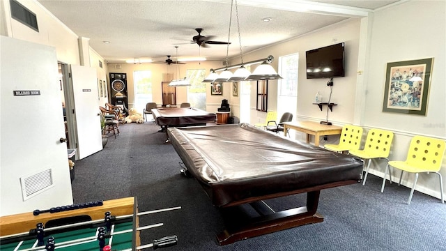 10351 Regal Dr Unit 24, Largo, FL 33774 - game room featuring billiards table, ceiling fan, a textured ceiling, and carpet