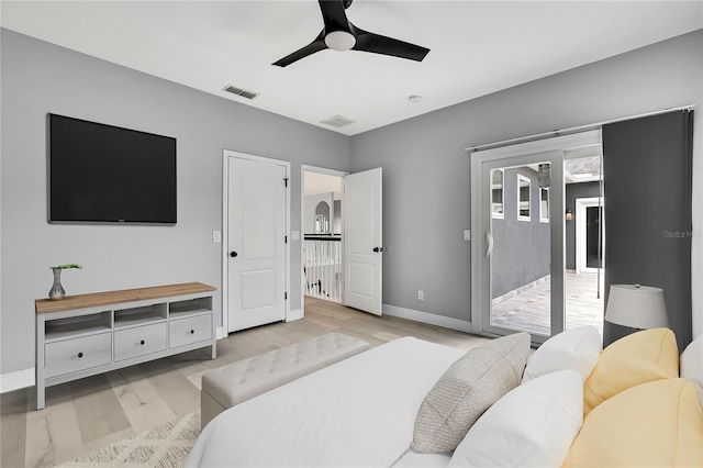 3241 Evening Breeze Loop, Wesley Chapel, FL 33544 - bedroom featuring wood finished floors, access to outside, and ceiling fan