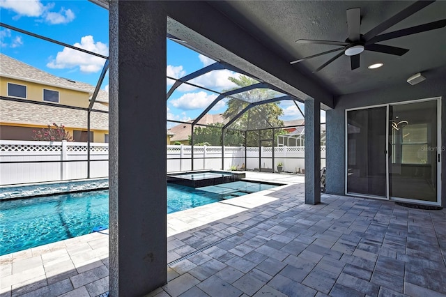 3241 Evening Breeze Loop, Wesley Chapel, FL 33544 - view of pool with a ceiling fan, a patio area, a lanai, and a fenced backyard