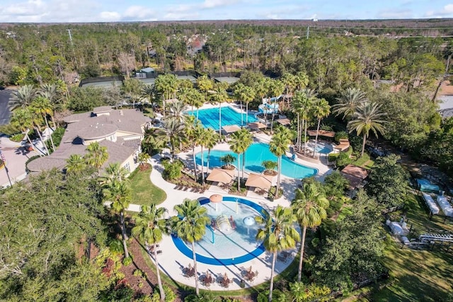 3241 Evening Breeze Loop, Wesley Chapel, FL 33544 - aerial view of a pool and a heavily wooded area