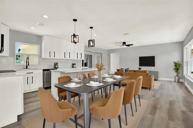 1223 Jasmine Way, Clearwater, FL 33756 - dining space with light wood-type flooring, recessed lighting, and a ceiling fan