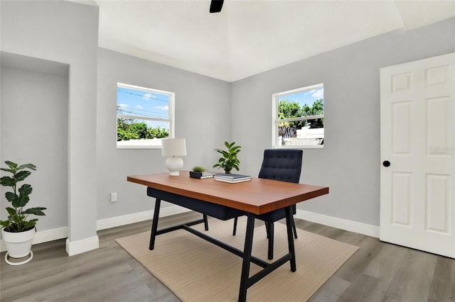 1223 Jasmine Way, Clearwater, FL 33756 - office area featuring plenty of natural light, wood finished floors, and ceiling fan