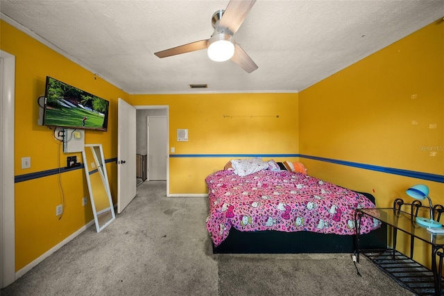 1310 Rustlewood Dr, Brandon, FL 33510 - bedroom featuring carpet floors, a textured ceiling, and ceiling fan