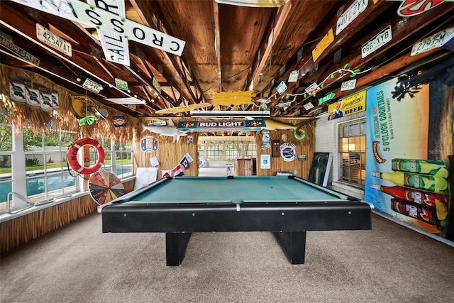 1310 Rustlewood Dr, Brandon, FL 33510 - playroom with carpet, billiards table, and wood walls