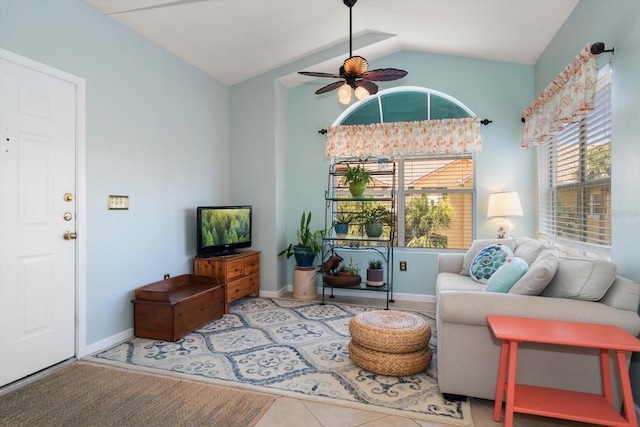 10764 70th Ave Unit 4305, Seminole, FL 33772 - living area featuring lofted ceiling, a ceiling fan, and tile patterned floors