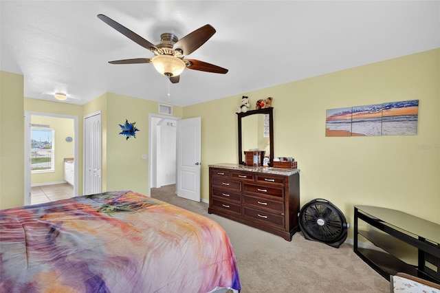 125 Paddock St, Lehigh Acres, FL 33974 - bedroom featuring light colored carpet, a ceiling fan, and a closet