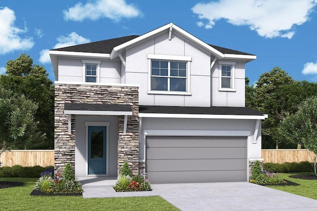 640 Allora Ave, Nokomis, FL 34275 - view of front of house with stone siding, stucco siding, an attached garage, and concrete driveway
