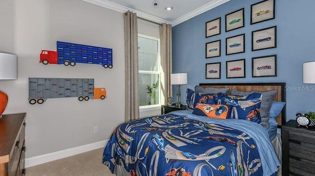 33618 Castaway Loop, Wesley Chapel, FL 33543 - carpeted bedroom with crown molding and baseboards