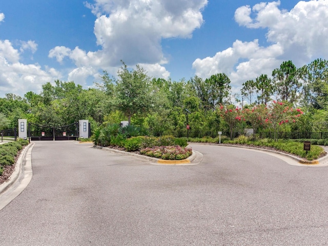 6057 Marsh Trail Dr, Odessa, FL 33556 - view of asphalt street featuring curbs, a gated entry, a gate, and view of scattered trees