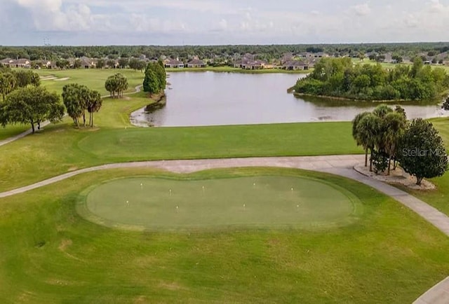 201 Bedford St Unit 79, Sun City Center, FL 33573 - view of community featuring golf course view, a water view, a lawn, and a putting area