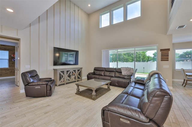 2866 Quail Crest Ct, Valrico, FL 33594 - living room with a high ceiling, wood finished floors, and recessed lighting