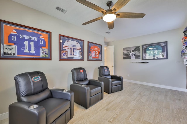 2866 Quail Crest Ct, Valrico, FL 33594 - sitting room featuring a ceiling fan and light wood-style flooring
