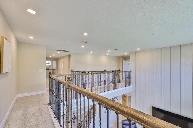 2866 Quail Crest Ct, Valrico, FL 33594 - corridor with light colored carpet, recessed lighting, and an upstairs landing