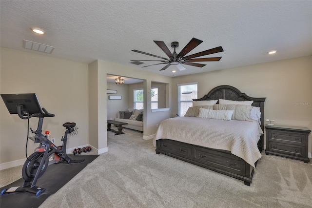 2866 Quail Crest Ct, Valrico, FL 33594 - carpeted bedroom featuring recessed lighting, ceiling fan, and a textured ceiling