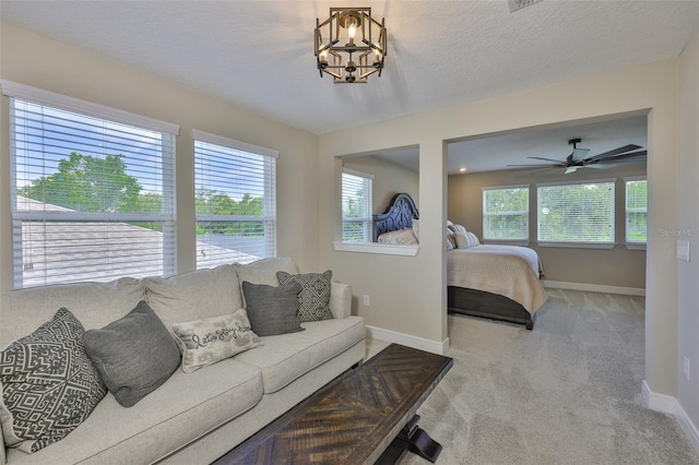 2866 Quail Crest Ct, Valrico, FL 33594 - carpeted bedroom with a textured ceiling and a chandelier