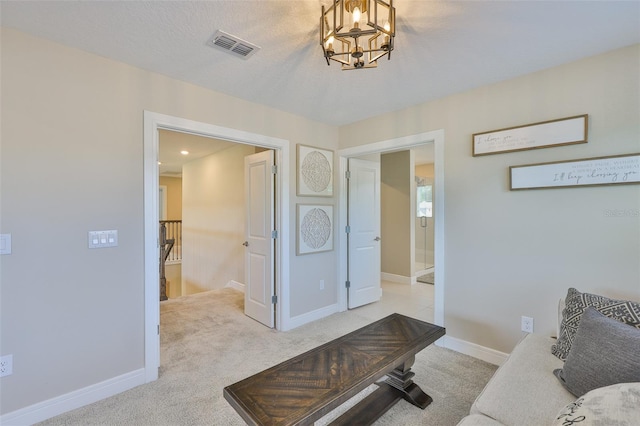 2866 Quail Crest Ct, Valrico, FL 33594 - living room with light carpet and a chandelier