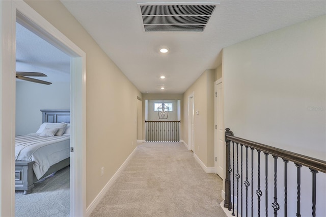 2866 Quail Crest Ct, Valrico, FL 33594 - hall featuring carpet, recessed lighting, and an upstairs landing