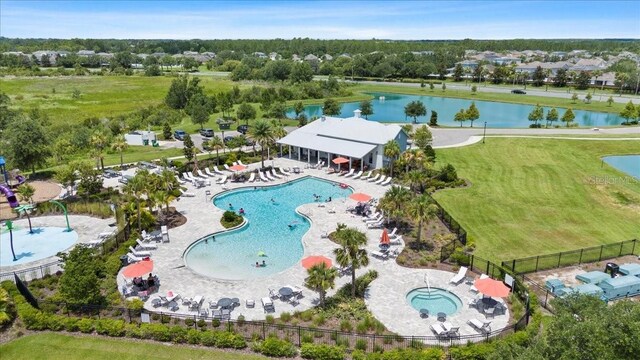 33369 Hamilton Hill Ln, Wesley Chapel, FL 33545 - aerial view of a pool area and a large body of water