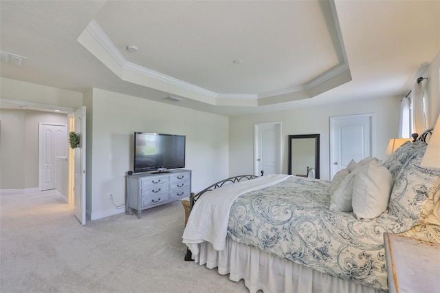 11044 Spring Point Cir, Riverview, FL 33579 - bedroom with a raised ceiling, crown molding, and light colored carpet