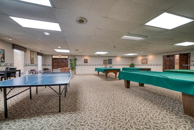 10033 64th Ave N Unit 4, Saint Petersburg, FL 33708 - recreation room featuring billiards, a drop ceiling, and carpet flooring