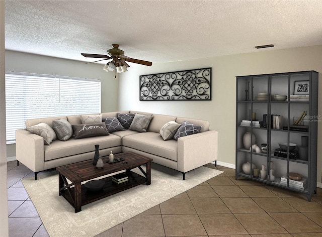 3645 E Country Side Dr, Inverness, FL 34452 - tiled living room featuring a textured ceiling and a ceiling fan