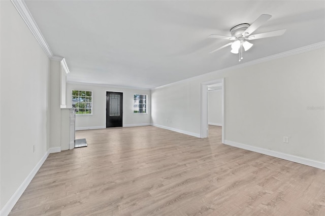 4313 W N A St, Tampa, FL 33609 - unfurnished living room with crown molding, ceiling fan, and light wood finished floors