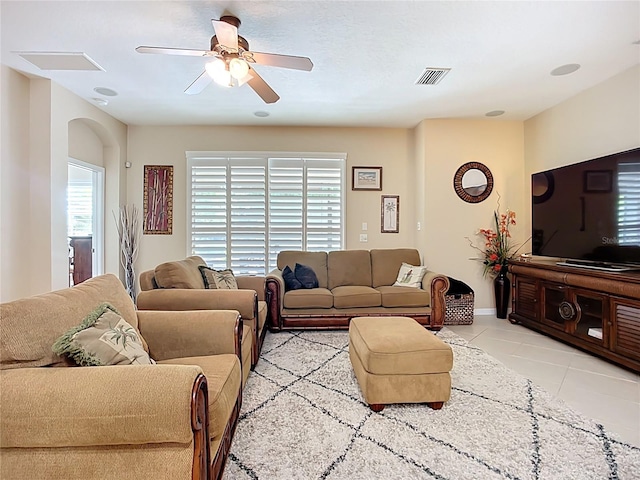 3409 61st Ter E, Ellenton, FL 34222 - living room featuring light tile patterned floors and a ceiling fan