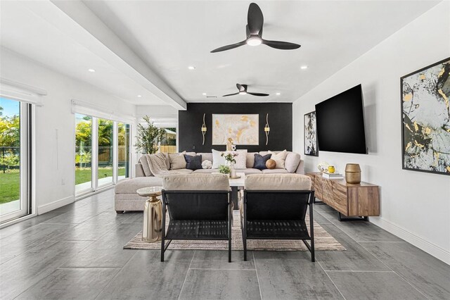 380 Colony Point Rd S, Saint Petersburg, FL 33705 - bedroom with access to outside, recessed lighting, and a ceiling fan