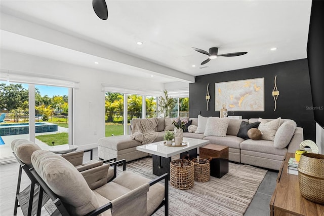 380 Colony Point Rd S, Saint Petersburg, FL 33705 - living area with ceiling fan, recessed lighting, and beam ceiling