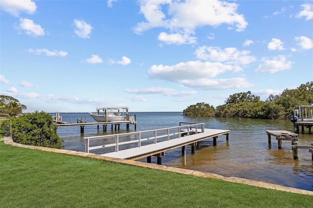 380 Colony Point Rd S, Saint Petersburg, FL 33705 - dock area with boat lift, a water view, and a yard