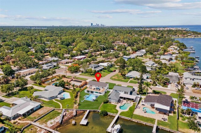 380 Colony Point Rd S, Saint Petersburg, FL 33705 - aerial perspective of suburban area with a nearby body of water and a pool area