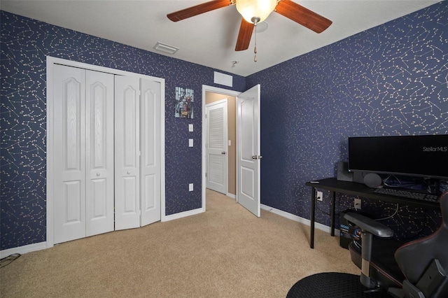 8607 Tidal Breeze Dr, Riverview, FL 33569 - home office with ceiling fan and carpet