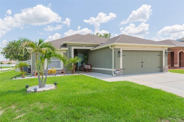 11913 Butler Woods Cir, Riverview, FL 33579 - view of front of house with an attached garage, a front yard, driveway, stucco siding, and roof with shingles