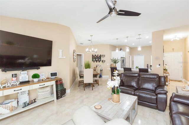 11913 Butler Woods Cir, Riverview, FL 33579 - living room featuring a ceiling fan, a chandelier, and recessed lighting