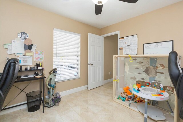 11913 Butler Woods Cir, Riverview, FL 33579 - office area featuring a ceiling fan and baseboards
