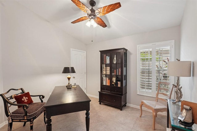 3854 Lyndhurst Ct, Sarasota, FL 34235 - office space featuring a ceiling fan and light tile patterned floors