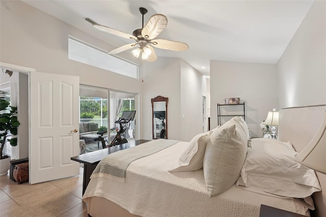 3854 Lyndhurst Ct, Sarasota, FL 34235 - bedroom with access to outside, light tile patterned floors, and a ceiling fan