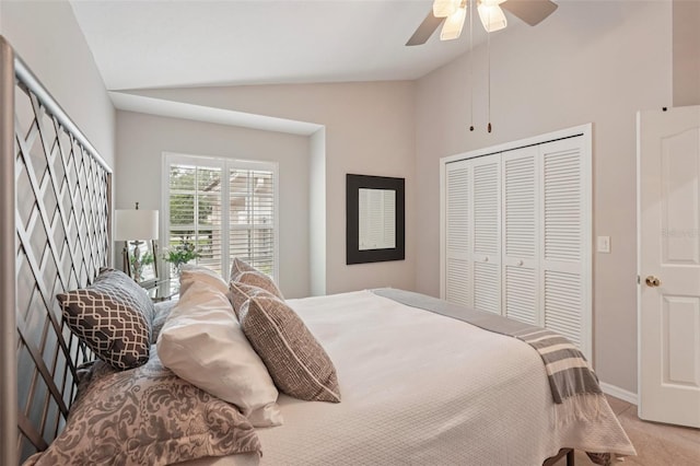 3854 Lyndhurst Ct, Sarasota, FL 34235 - bedroom featuring lofted ceiling, a closet, and a ceiling fan