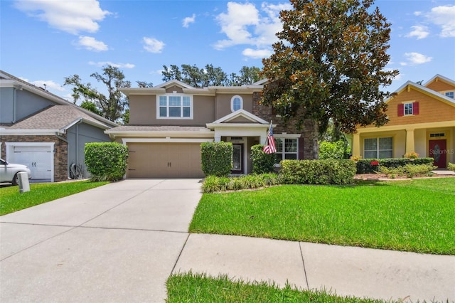 3530 Brook Crossing Dr, Brandon, FL 33511 - view of front of property with stucco siding, concrete driveway, a front lawn, and an attached garage