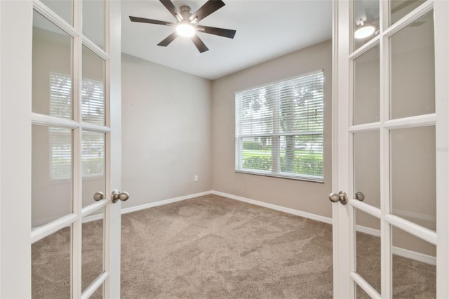 3530 Brook Crossing Dr, Brandon, FL 33511 - empty room with french doors, carpet floors, and a ceiling fan