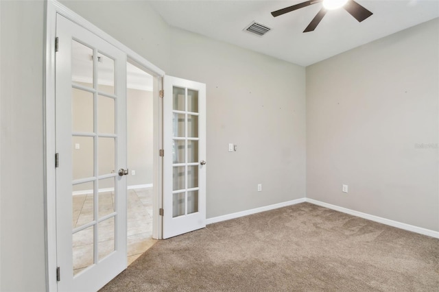 3530 Brook Crossing Dr, Brandon, FL 33511 - carpeted spare room featuring french doors and ceiling fan