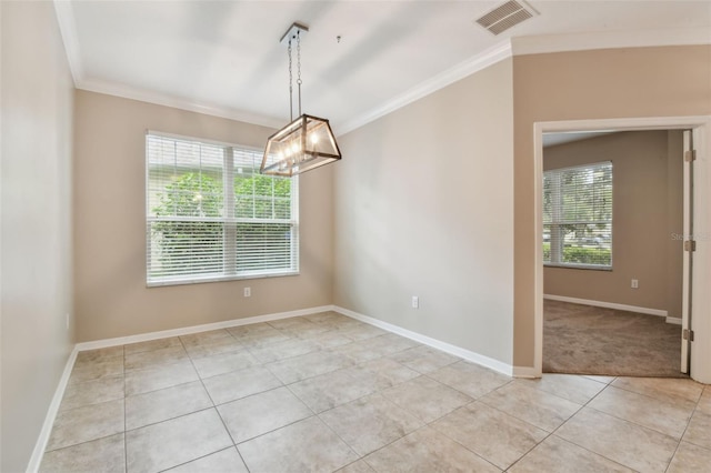 3530 Brook Crossing Dr, Brandon, FL 33511 - unfurnished room with light tile patterned flooring, crown molding, and a chandelier