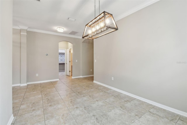 3530 Brook Crossing Dr, Brandon, FL 33511 - spare room with arched walkways, ornamental molding, and a chandelier
