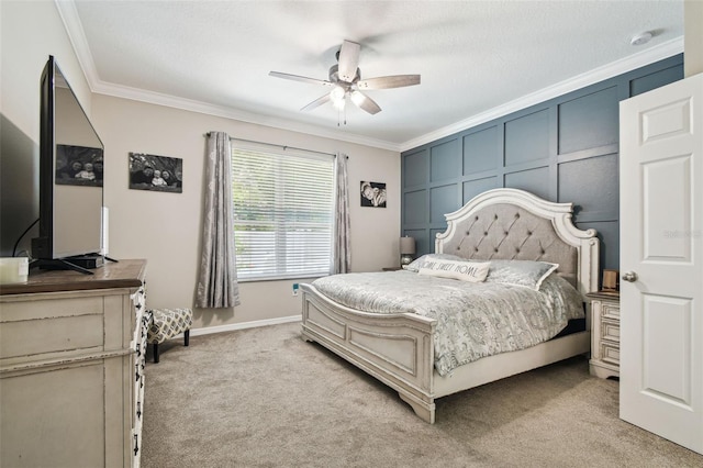 3530 Brook Crossing Dr, Brandon, FL 33511 - bedroom with crown molding, light carpet, and a ceiling fan