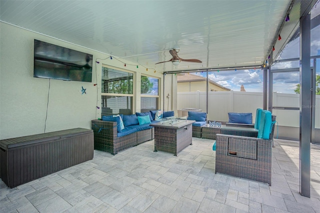 13527 Willow Bluestar Loop, Riverview, FL 33579 - sunroom featuring an outdoor living space and ceiling fan