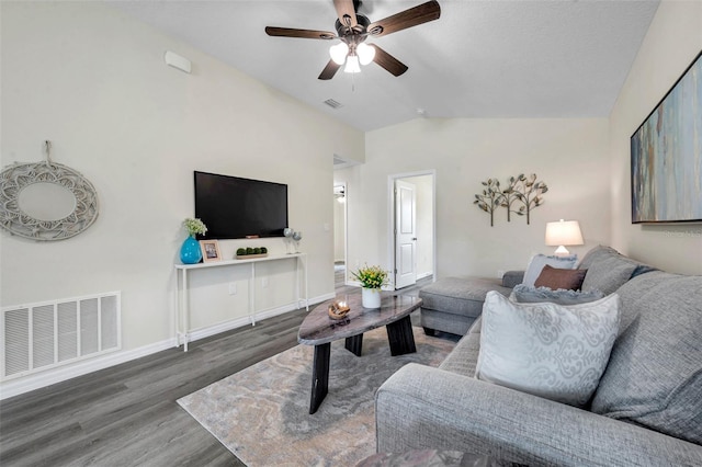 1561 S Martin Luther King Jr Ave, Clearwater, FL 33756 - living area featuring vaulted ceiling, wood finished floors, and ceiling fan