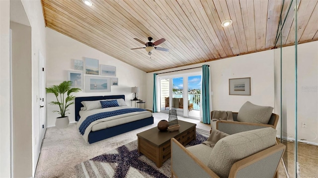 459 Haven Point Dr, Treasure Island, FL 33706 - bedroom featuring wooden ceiling, carpet flooring, access to outside, lofted ceiling, and recessed lighting