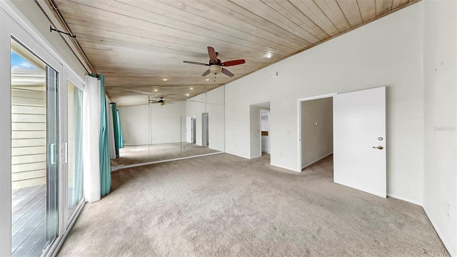 459 Haven Point Dr, Treasure Island, FL 33706 - carpeted spare room featuring ceiling fan, wooden ceiling, healthy amount of natural light, and vaulted ceiling
