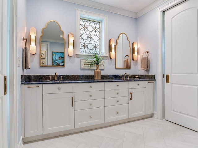 8 Sunset Bay Dr, Belleair, FL 33756 - bathroom with double vanity and ornamental molding